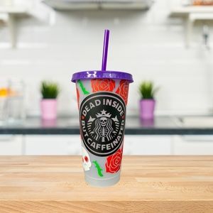❌SOLD❌ Color changing cold beverage tumbler cup 24oz Dead Inside but Caffeinated